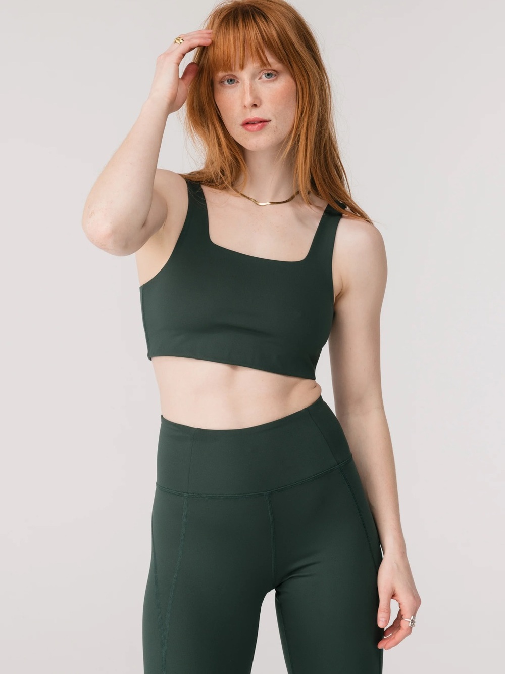 girlfriend collective Tommy Cropped Bra Forest Green Scoop-Back Sports Bra Small